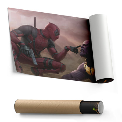 Funny Deadpool & Angry Thanos - Marvel Comics Canvas Wall Art Decor