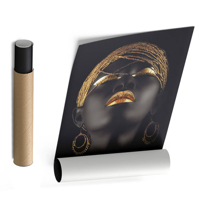 Beautiful African Woman with Golden Hair & Lips - Canvas Wall Art Decor