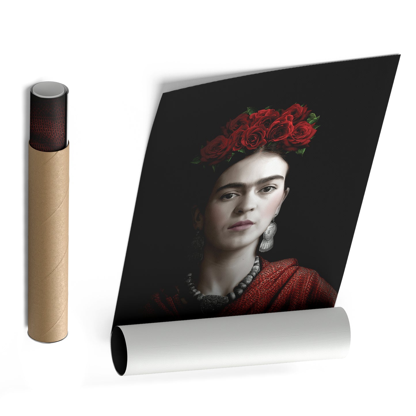 Frida Kahlo Beauty Flower Canvas Wall Art – Artistic Portrait Print
