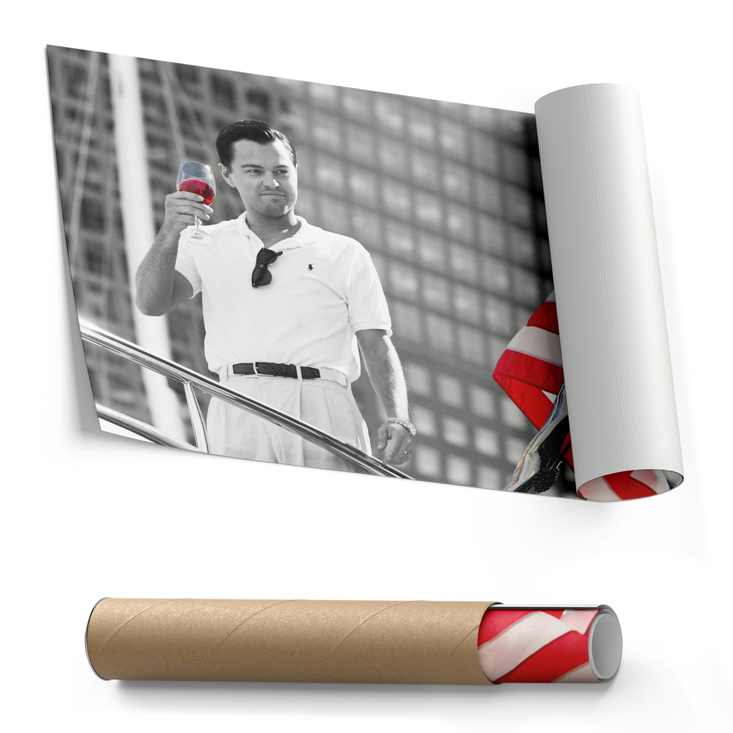 The Wolf of Wall Street with American Flag Canvas Wall Art – Iconic Movie Moment Decor