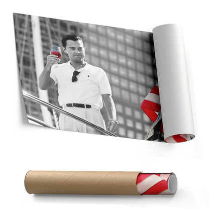 The Wolf of Wall Street with American Flag Canvas Wall Art – Iconic Movie Moment Decor