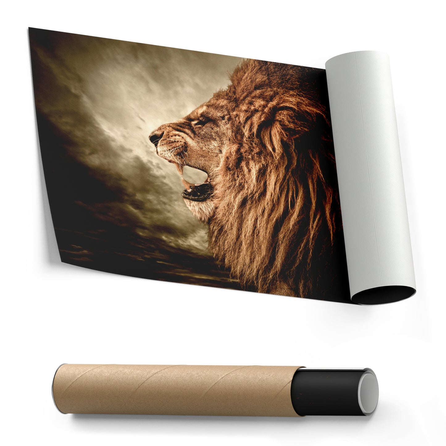 Roaring Lion Against Stormy Sky - Canvas Wall Art Decor