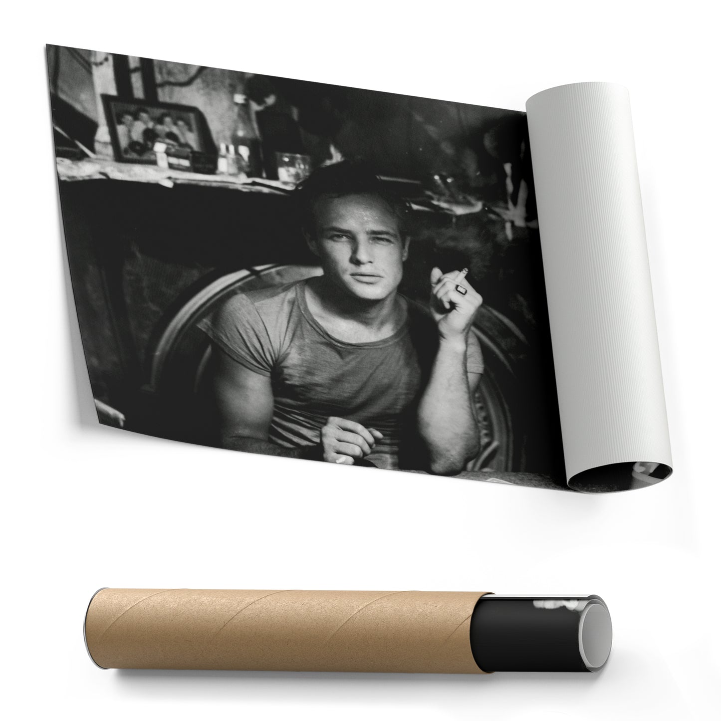 Marlon Brando Smoking Canvas Wall Art – Hollywood Legend Black and White