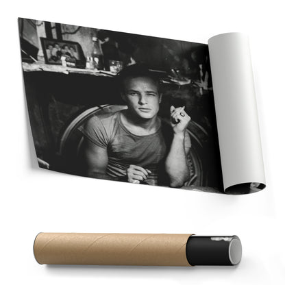 Marlon Brando Smoking Canvas Wall Art – Hollywood Legend Black and White