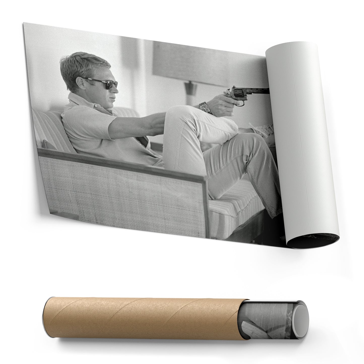 Steve McQueen with Gun Canvas Art – Legendary Movie Star Decor
