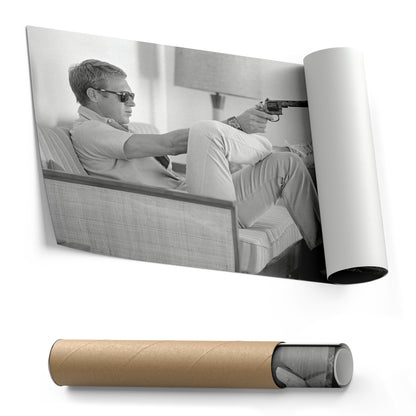 Steve McQueen with Gun Canvas Art – Legendary Movie Star Decor