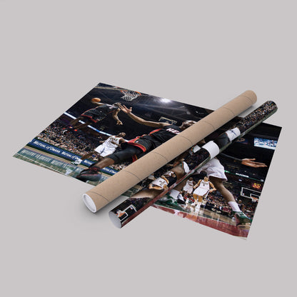 Dwayne Wade and LeBron James Dunk Canvas Wall Art – NBA Action Poster