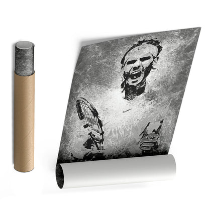 Rafael Nadal Tennis Canvas Art – Grunge Texture Sports Legend Decor