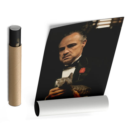 Godfather Marlon Brando Vito Corleone with Cat Canvas Wall Art – Iconic Movie Scene