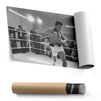 Muhammad Ali Training Canvas Art – Boxing Champion Black and White Decor
