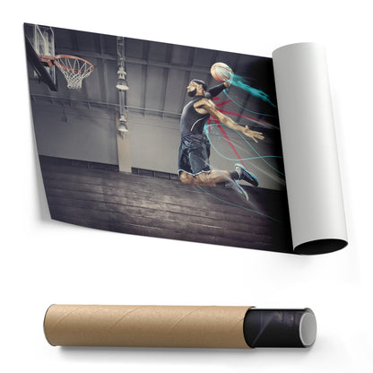 LeBron James Slum Dunk Art Effect Canvas Wall Art – Basketball Art Decor