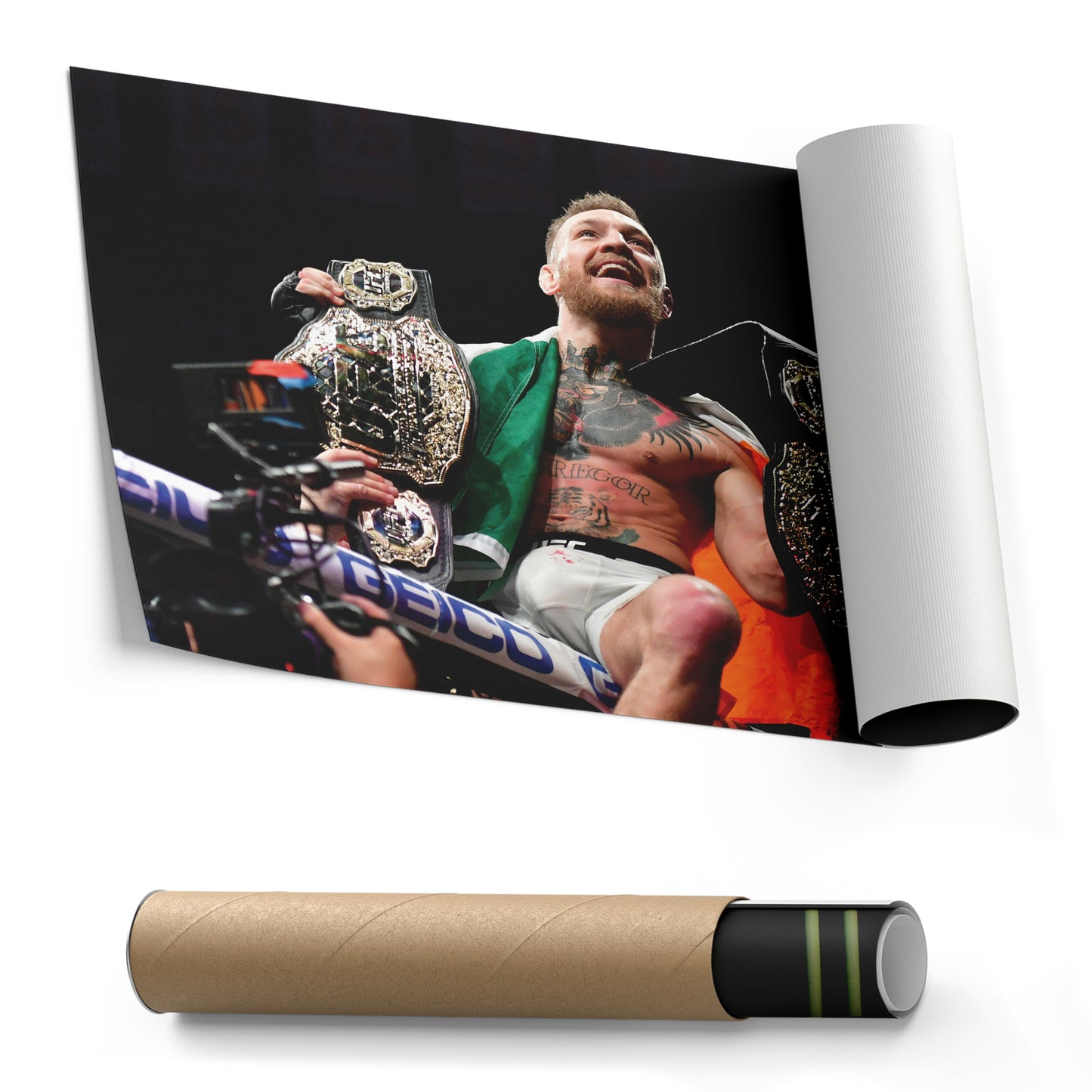Conor McGregor Celebrating with Belts Canvas Wall Art Decor - UFC Victory Poster