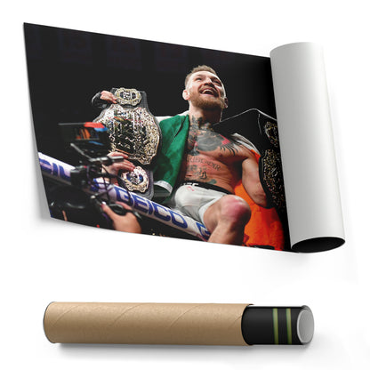 Conor McGregor Celebrating with Belts Canvas Wall Art Decor - UFC Victory Poster