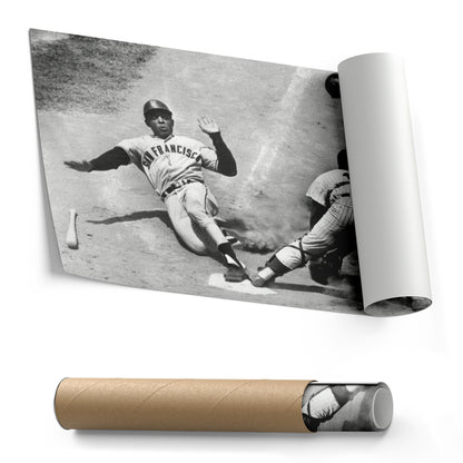 Willie Mays Sliding into Home Plate Canvas Art - MLB Baseball Wall Decor