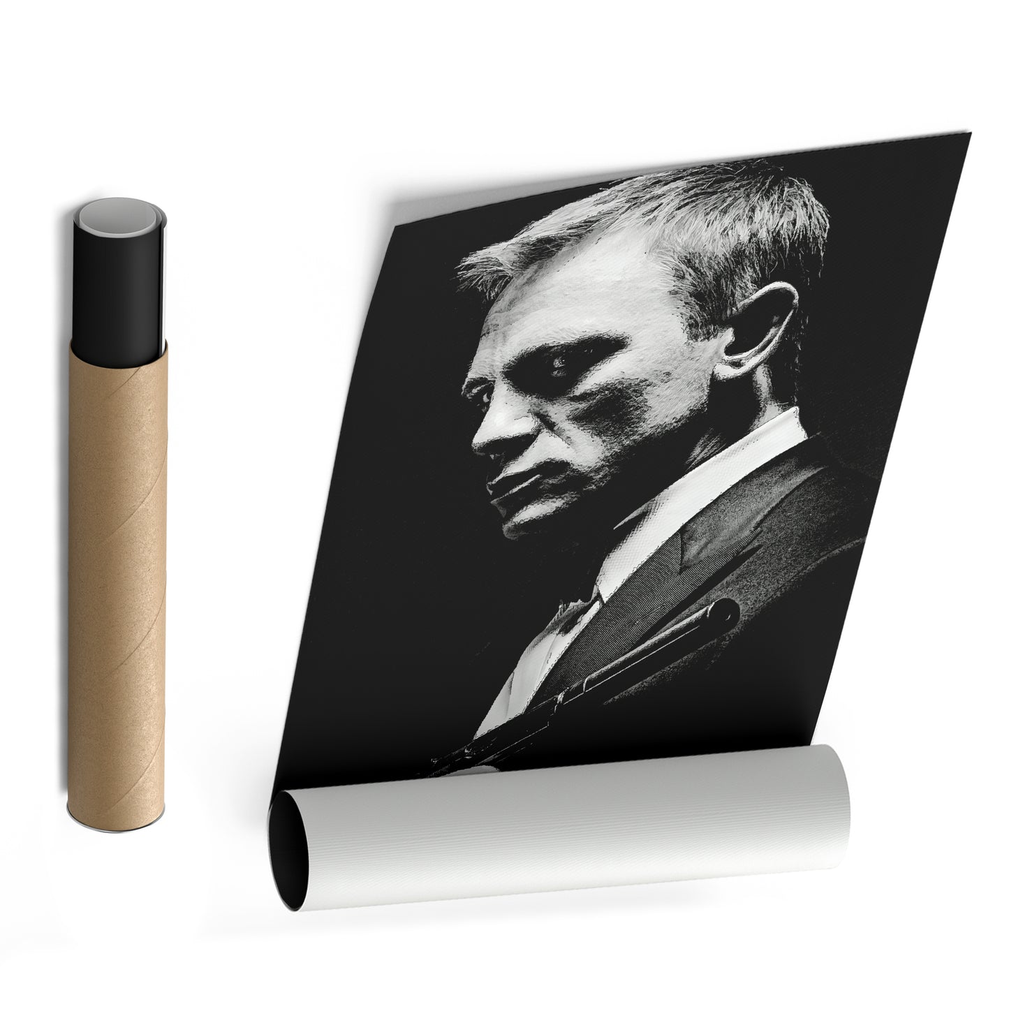 James Bond Black and White Painting Canvas Wall Art – Timeless Spy Decor