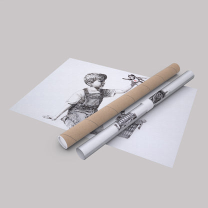 Banksy 'Boy with Superhero Doll' Canvas Print - Framed Wall Art
