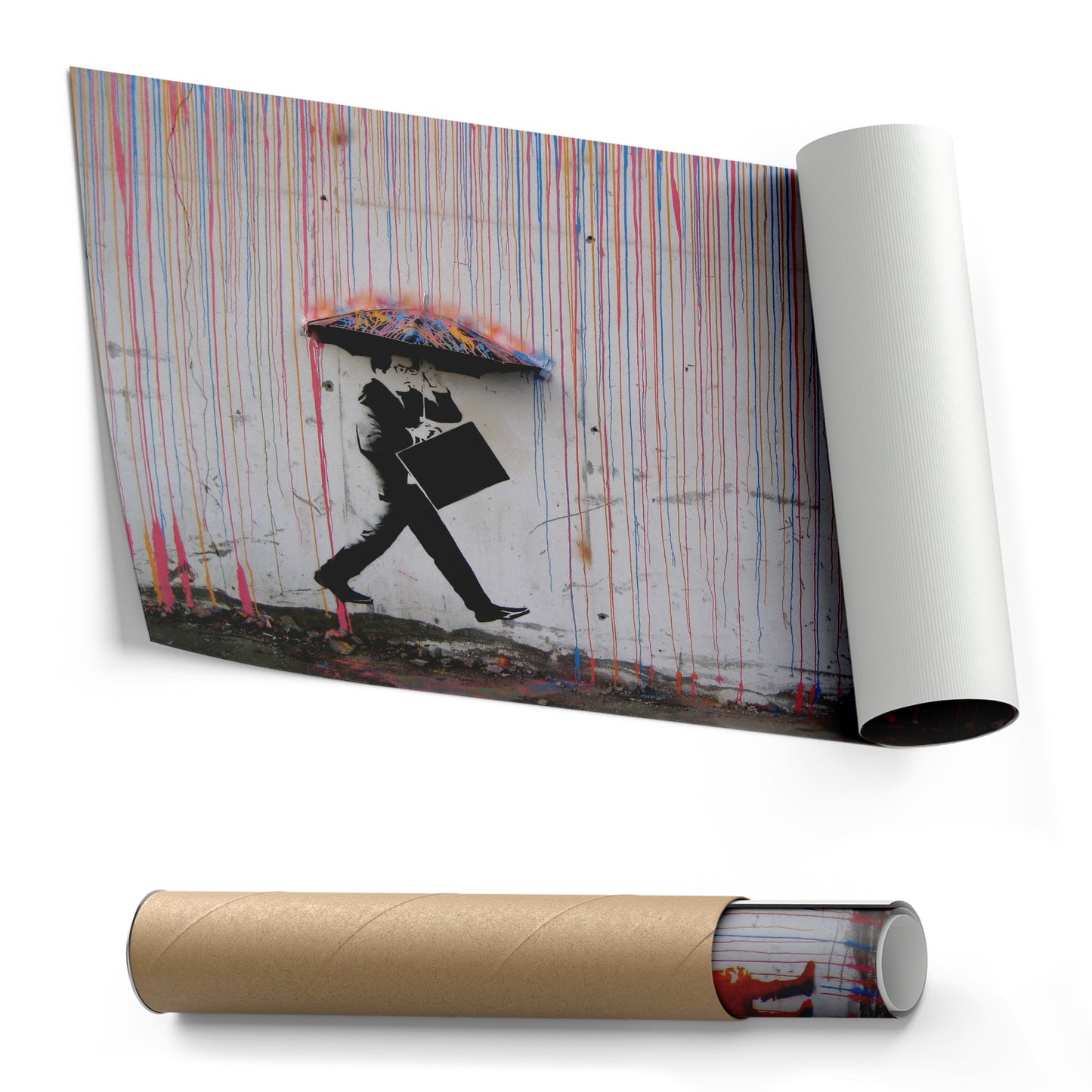 Banksy 'Raining Paint' Minimalist Canvas Print - Framed Wall Art