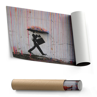 Banksy 'Raining Paint' Minimalist Canvas Print - Framed Wall Art