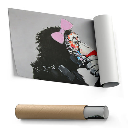 Banksy 'Female Monkey' Canvas Print - Framed Wall Art