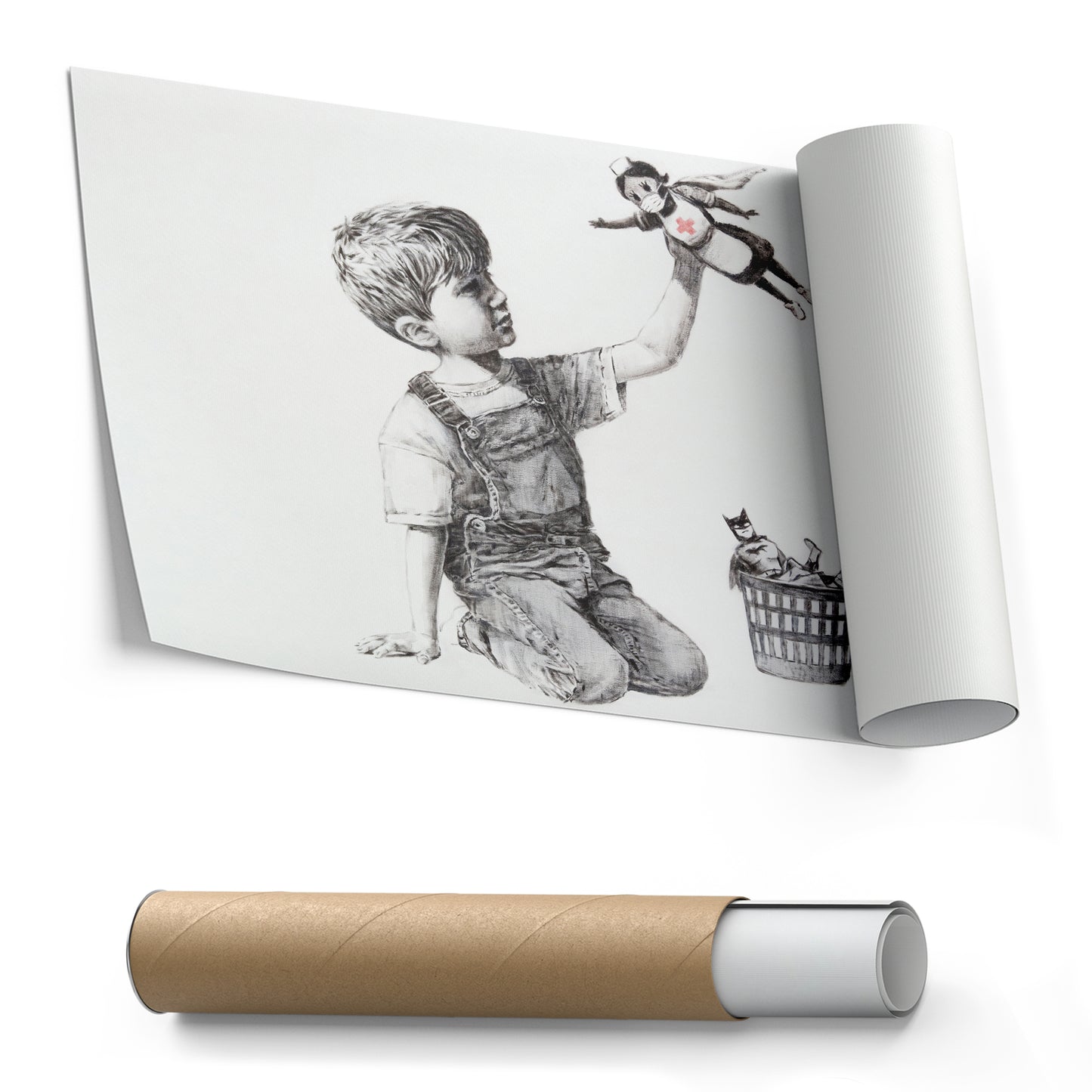 Banksy 'Boy with Superhero Doll' Canvas Print - Framed Wall Art