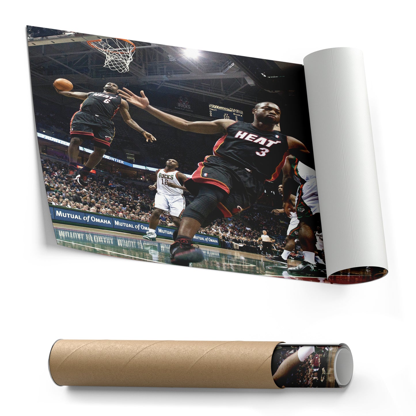 Dwayne Wade and LeBron James Dunk Canvas Wall Art – NBA Action Poster