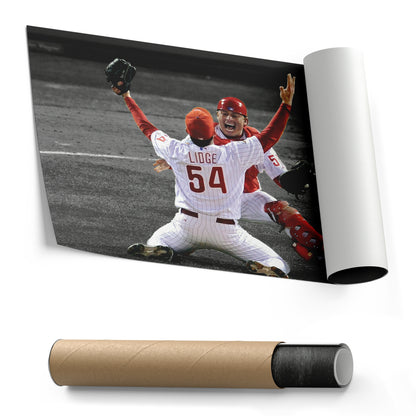 Brad Lidge & Carlos Ruiz Celebrate World Series Victory Canvas Wall Art Decor - MLB Sports Poster