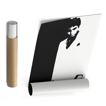 Scarface Al Pacino Black and White Canvas Art – Gangster Film Legend Decor