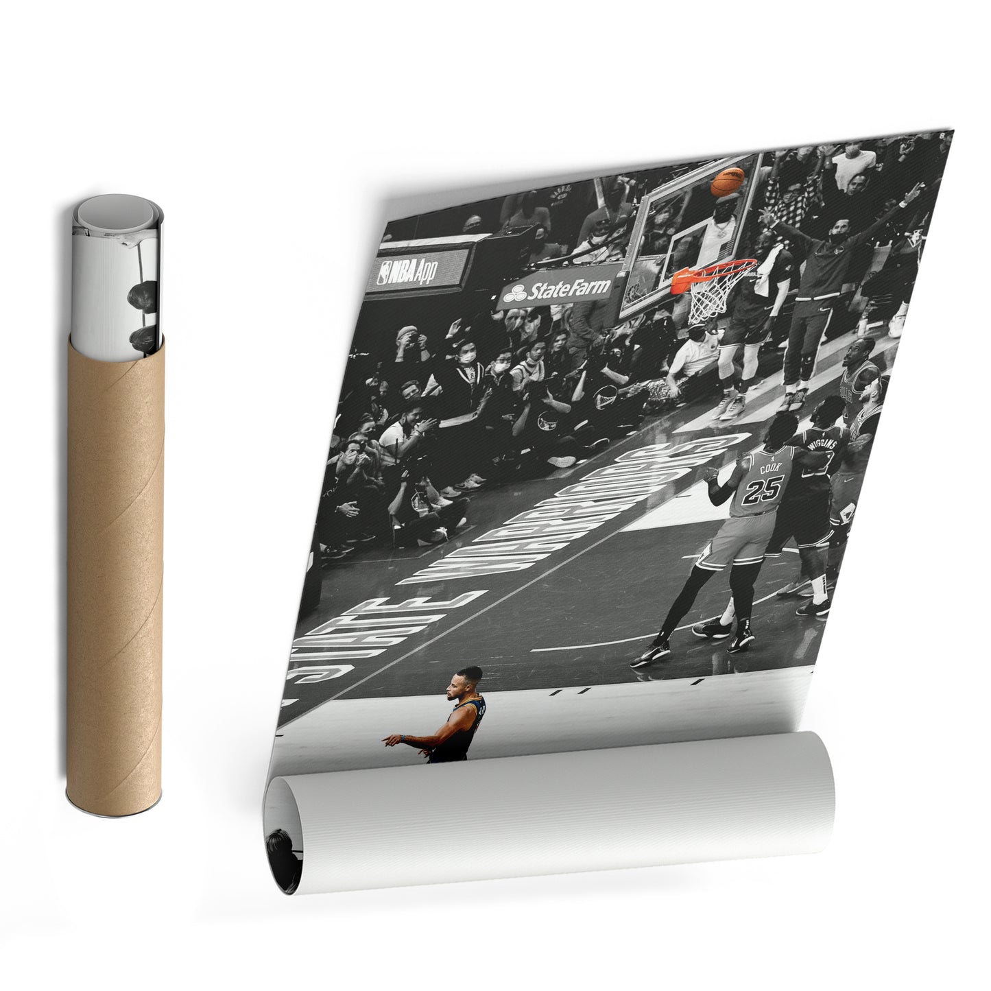 Stephen Curry No-Look Shot Canvas Art - NBA Golden State Warriors Decor