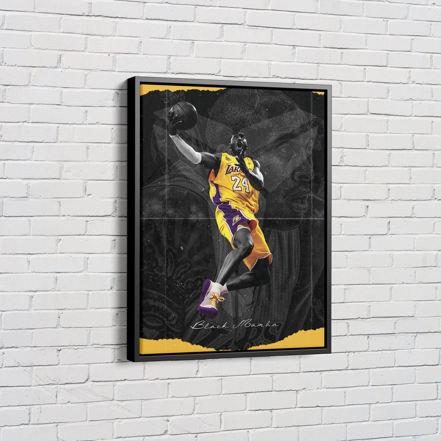 Kobe Bryant Basketball Basket Black Background Canvas Poster Wall Art Print Home Decor Framed Art
