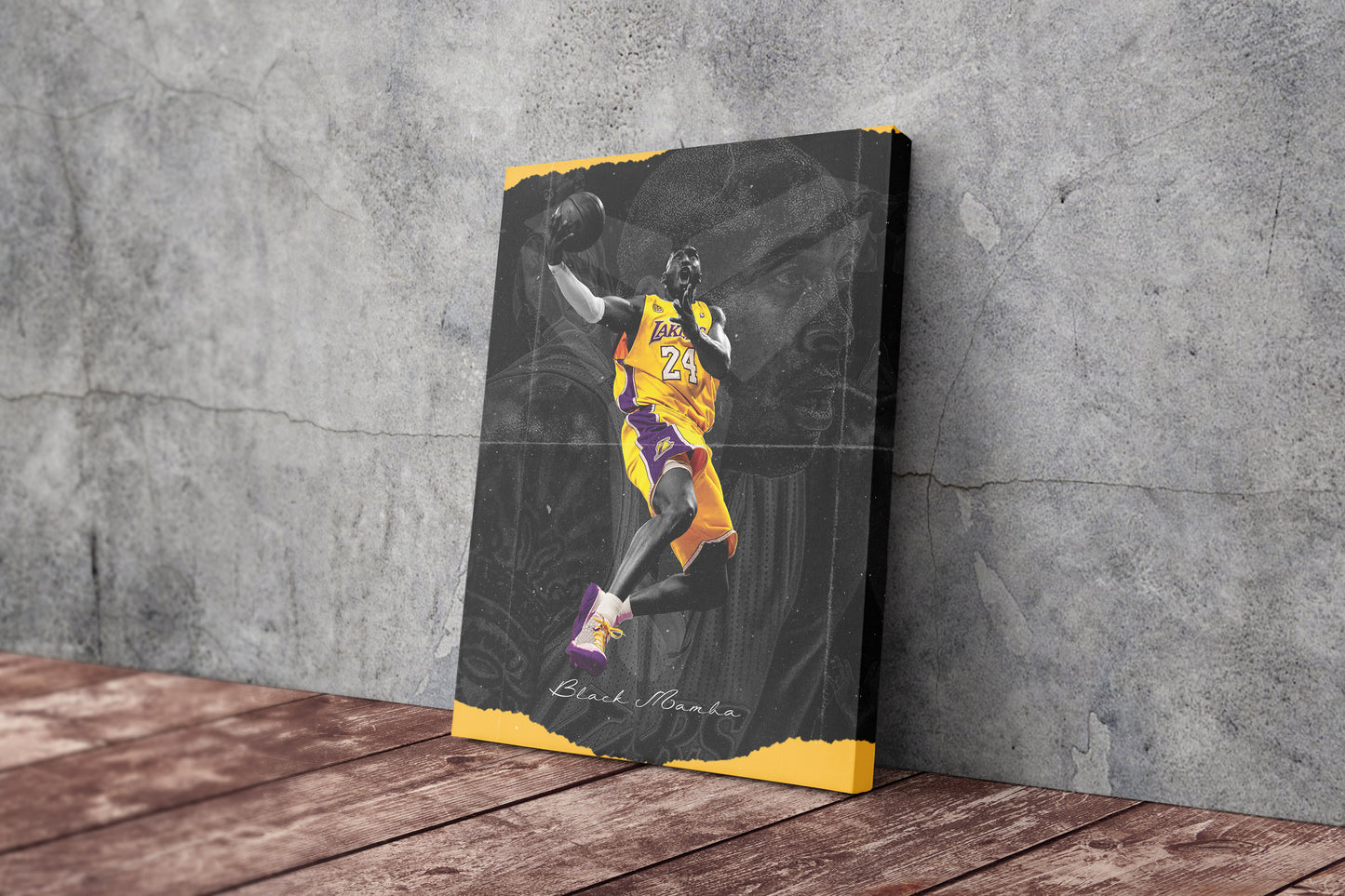 Kobe Bryant Basketball Basket Black Background Canvas Poster Wall Art Print Home Decor Framed Art