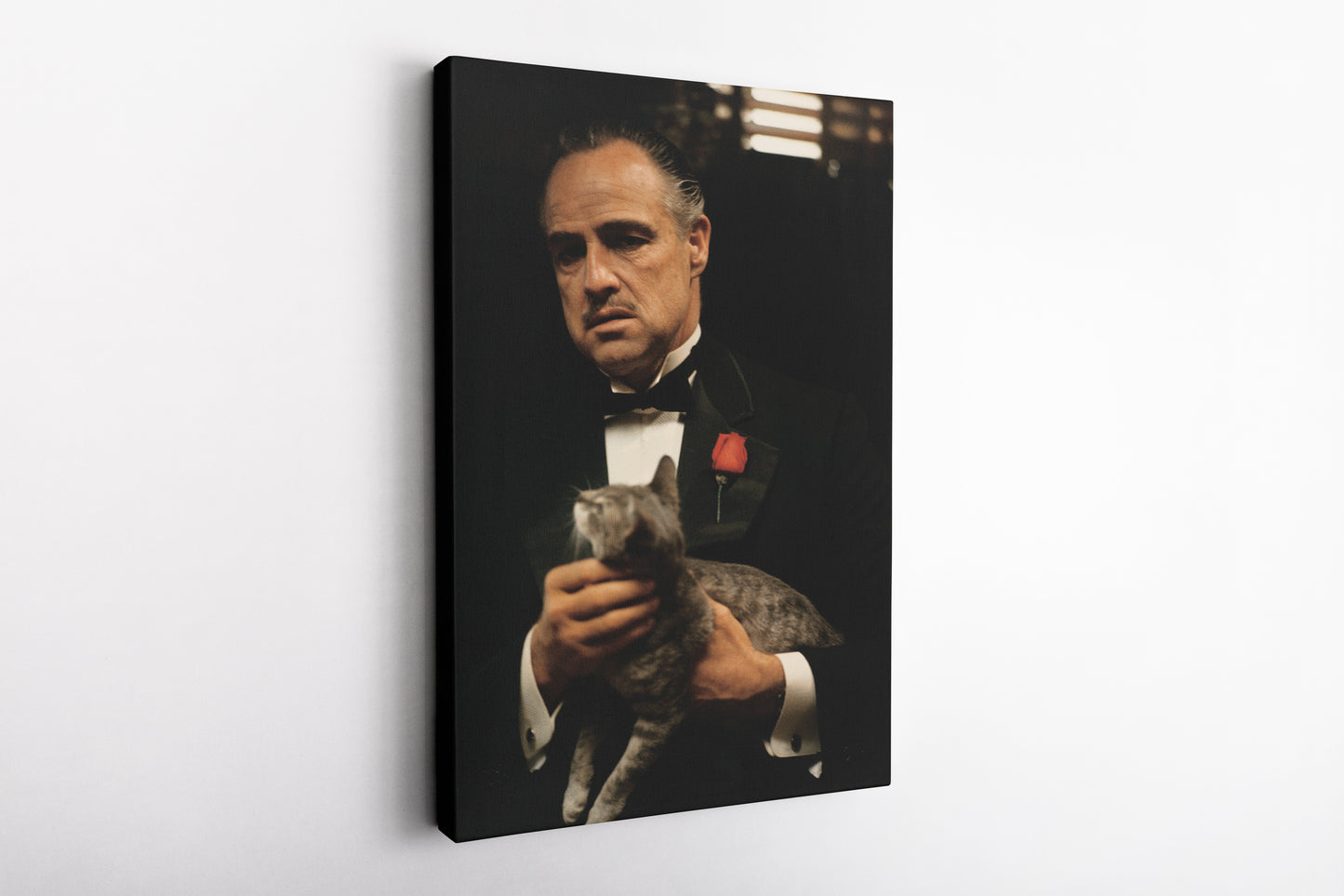 Godfather Poster Marlon Brando Vito Corleone with Cat Wall Art Home Decor Hand Made Canvas Print