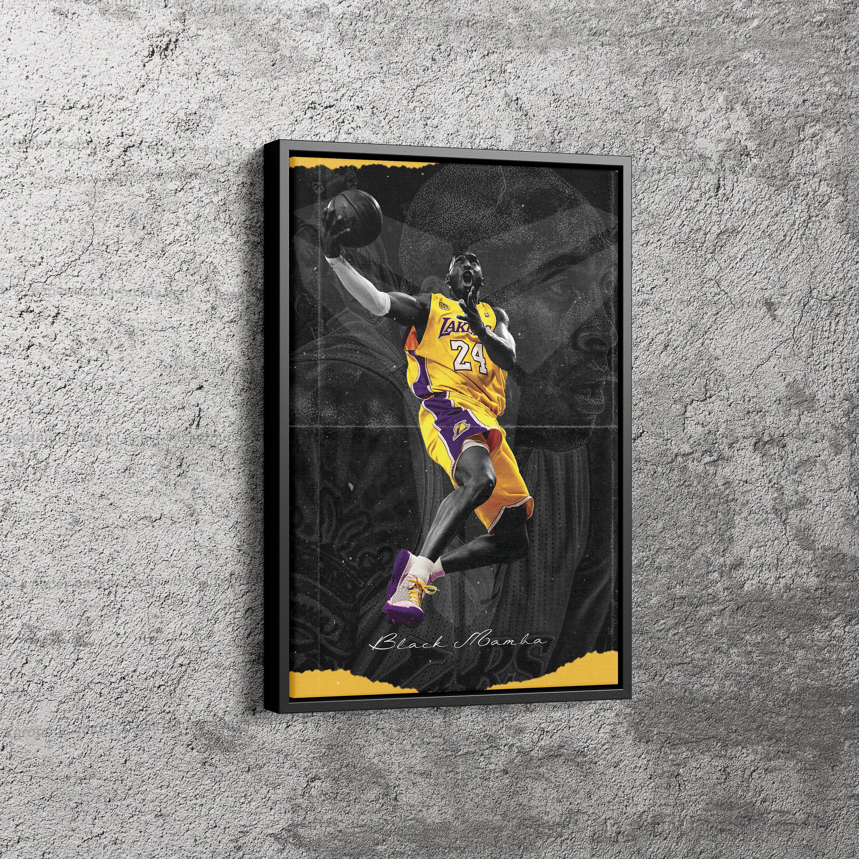 Kobe Bryant Basketball Basket Black Background Canvas Poster Wall Art –  Fenin