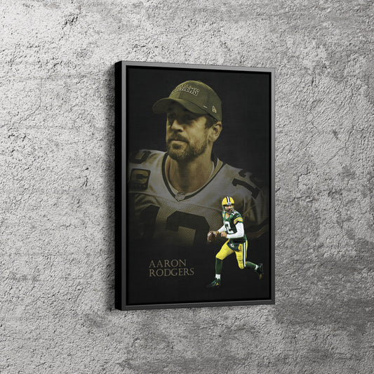 Aaron Rodgers Poster Green Bay Packers NFL Canvas Wall Art Home Decor Framed Art