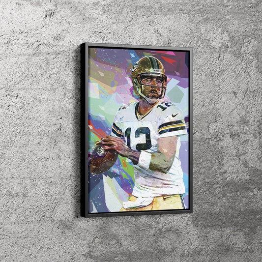 Aaron Rodgers Pop Art Poster Green Bay Packers Football Canvas Wall Art Home Decor Framed Art