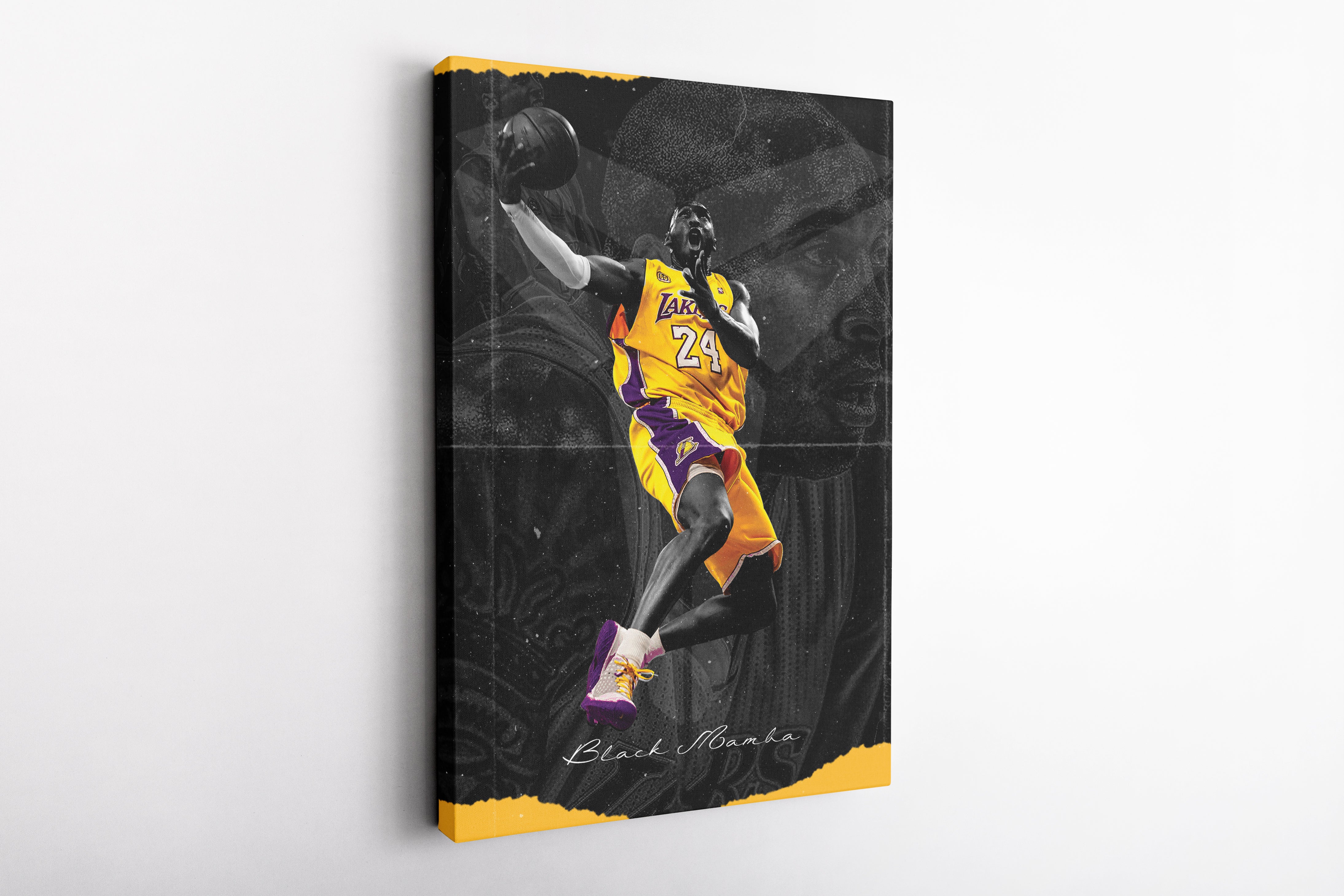 Kobe Bryant Basketball Basket Black Background Canvas Poster Wall Art –  Fenin