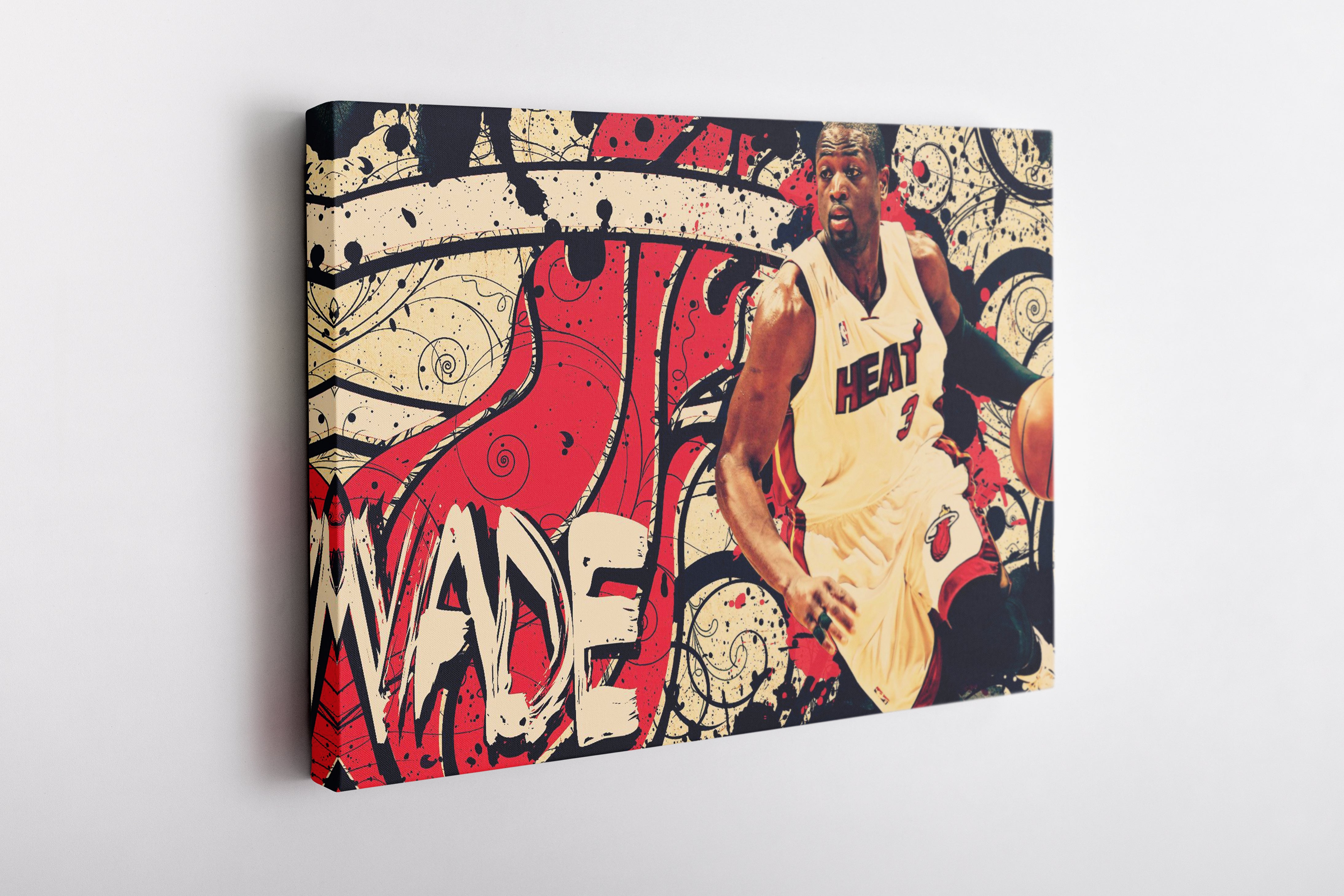  MW MERWEZI Dwyane Wade Jersey Art Miami Heat NBA Wall Art Home  Decor Hand Made Poster Canvas Print(Black Floating Frame, 12x18): Posters  & Prints