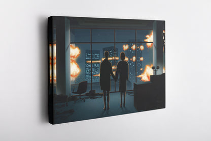 Fight Club Movie Poster Man and Woman Silhouette Wall Art Canvas Print Canvas Home Decor